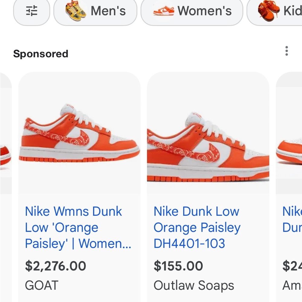 Nike low dunk orange paisley shoes . Men size 10 1/2